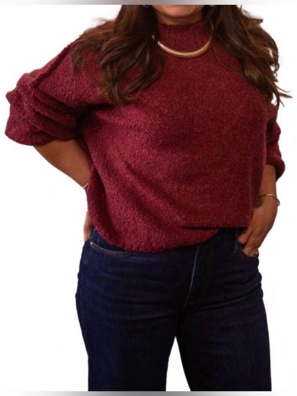 🆕 ELAN Boucle Crewneck Sweater In Plum NWT SZ SM